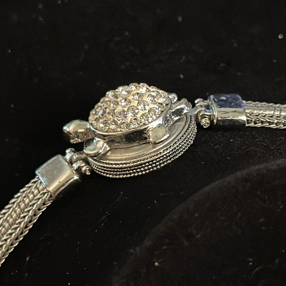 Crystal Silver Tone Turtle Toggle Adjustable Brac… - image 7